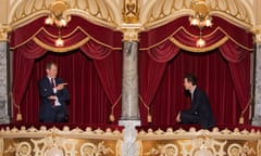 Alastair Campbell and Rory Stewart, hosts of The Rest Is Politics podcast, photographed at the Royal Hall, Harrogate.
