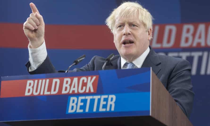 Boris Johnson speaking at the Conservative party’s 2021 annual conference in Manchester.