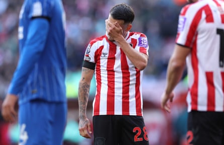 Enzo Le Fée shows his disappointment during Saturday’s Premier League meeting with Brighton.