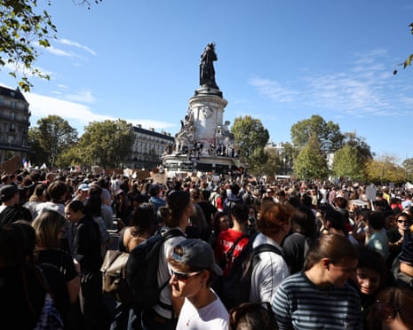 Students are gathering at the Republique Square to protest against the current state of public education in Paris, France.