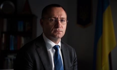 Ukraine ambassador to Australia Vasyl Myroshnychenko poses for a photograph at the embassy of Ukraine in Canberra