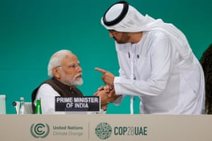 Dubai, UAE: India's prime minister, Narendra Modi, with the Cop28 president, Sultan Ahmed Al Jaber