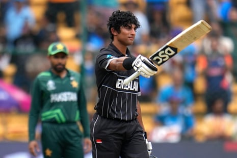 New Zealand’s Rachin Ravindra – pictured scoring a century during the ICC Men’s Cricket World Cup – is out of the T20I series after a freak training mishap.