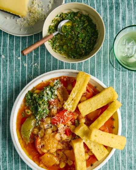 Joe Woodhouse’s polenta chips with saucy chickpeas.