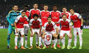 The Arsenal team group before the UEFA Champions League Round of 16 match between FC Barcelona and Arsenal