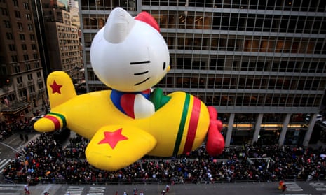 A Hello Kitty float on 6th Avenue in Manhattan, New York, during the Macy’s Thanksgiving Day Parade.