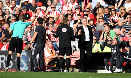 José Mourinho is sent to the stands by the referee Craig Pawson.