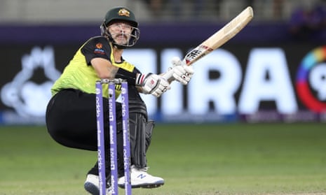 Matthew Wade flips the ball over fine leg for six to put Australia into the final against New Zealand