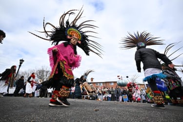 St Paul, Minneapolis Maryanne Quiroz, lead dancer with the Kalpulli Yaocenoxtli cultural group, performs at Western Park.