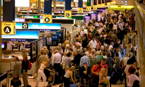 Congested check-in counters at Heathrow last month.
