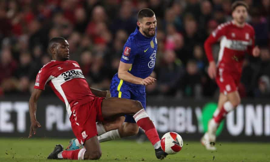 Middlesbrough’s Isaiah Jones challenges Chelsea’s Mateo Kovacic