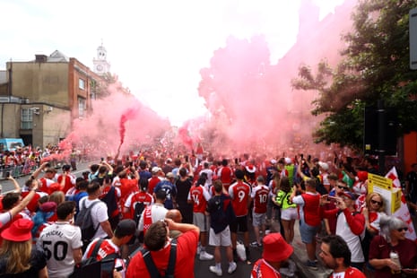 Arsenal fans gather before their end-of-season parade