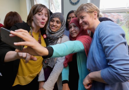 Jess Phillips and Yvette Cooper pose for a selfie with women.