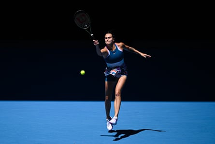 Aryna Sabalenka in action during her first round match at the Australian Open