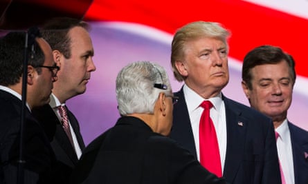Donald Trump at the Republican convention in July 2016 with Rick Gates, left, and Manafort.