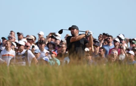 Chris Gotterup watches his tee shot on the 11th hole.