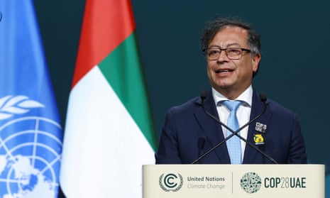 Colombia's president, Gustavo Petro, addresses Cop28 in Dubai, saying that his country is committed to stop the expansion of coal, oil and gas exploitation.