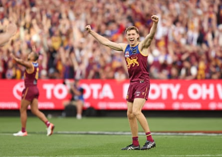 Harris Andrews celebrates after Brisbane Lions defeat Geelong Cats in the 2025 AFL grand final