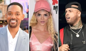 From left, Will Smith, Era Istrefi and Nicky Jam, who will record this yearâs official World Cup anthem.