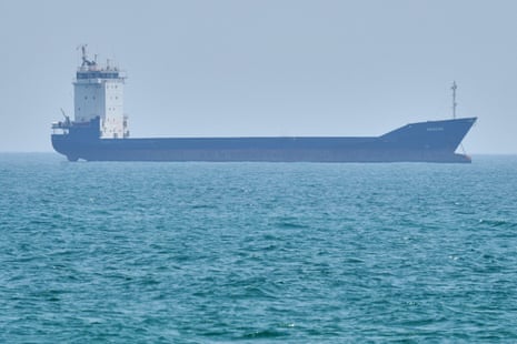A tanker sits anchored in the strait of Hormuz off the coast of Qeshm Island, Iran, on 18 April 2026.