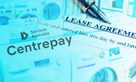 Centrepay Composite featuring Centrepay logo atop generic image of white goods and a standard lease agreement.