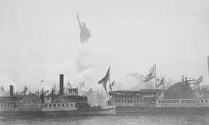 A photo depicting the unveiling of the Statue of Liberty