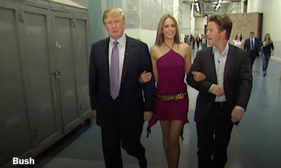 Billy Bush, right, with Donald Trump and Arianne Zucker in the clip obtained by the Washington Post.