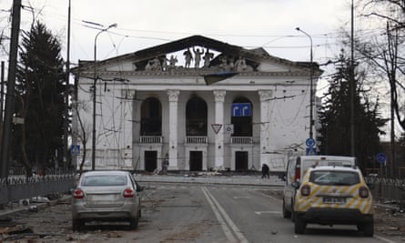 The Donetsk Academic Regional Drama Theatre in Mariupol, after it was bombed in March 2022.