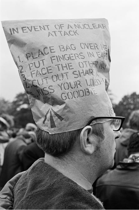 Man with bag as a hat