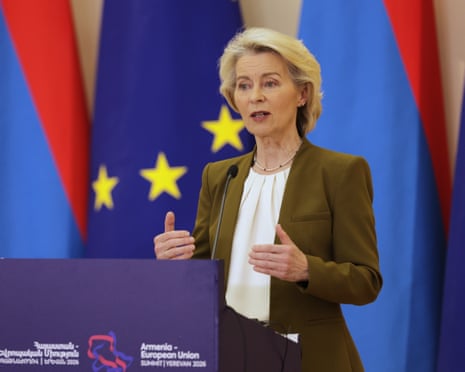 European Commission President Ursula von der Leyen addresses a media conference during the EU-Armenia summit at the Presidential Palace in Yerevan, Armenia.