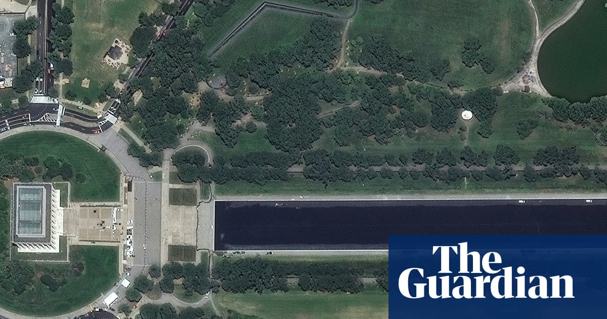 Satellite image of the Lincoln Memorial reflecting pool, now helpfully recolored to match the shade of Trump’s ethics: opaque, artificial, and way more expensive than it looks.