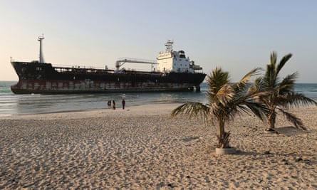 The tanker seen from the beach