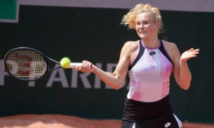 Katerina Siniakova flings a forehand to Veronika Kudermetova.