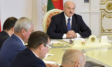 Alexander Lukashenko chairs a security council meeting in Minsk on Tuesday