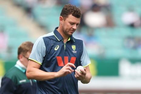 Josh Hazlewood of Australia warms up before the match at the SCG