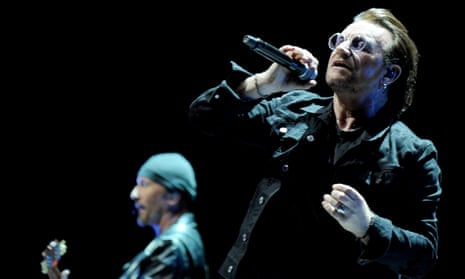 Rediscovering the innocence … U2’s Bono and the Edge at Manchester Arena.