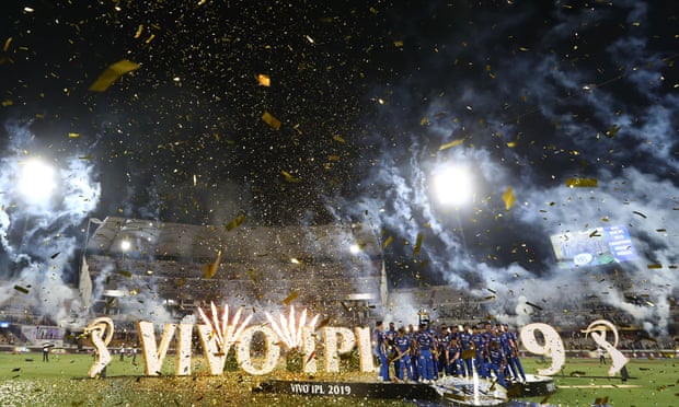 The Mumbai Indians celebrate after defeating the Chennai Super Kings in the Indian Premier League final in 2019.