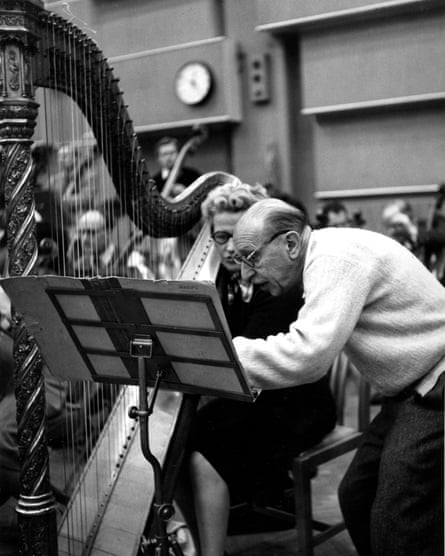 Sidonie Goossens and Igor Stravinsky rehearse a concert for the Third Programme in 1958.