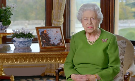 Queen Elizabeth II records a video message to attendees on the opening day of the Cop26 summit in Glasgow, 1 November