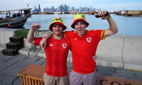 Wales fans at the Corniche in Doha ahead of the match today.
