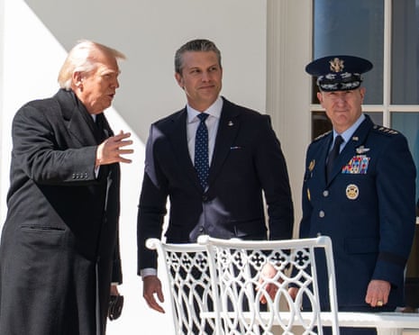 Donald Trump, Pete Hegseth and US Air Force General Dan Caine.
