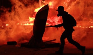 Protesters clash with police at Hong Kong Polytechnic University.