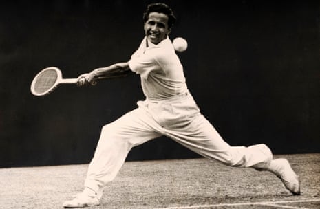 Pancho Segura in action at Wimbledon, 1946.