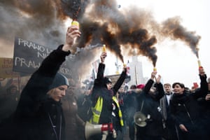 Women take to the streets in Warsaw in March 2018 as part of the Black Protest movement against tougher anti-abortion legislation.
