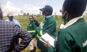The National Environment Management Authority team carrying out an environment impact assessment at Bugoma Forest with representatives of Hoima Sugar and the national forest authority.