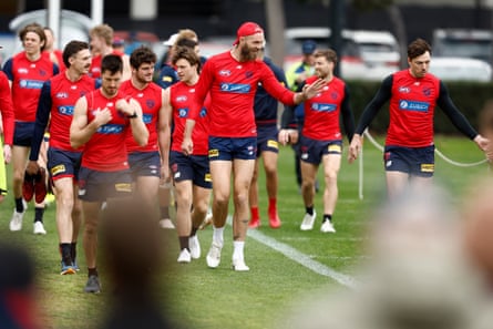 Max Gawn greets fans at a training session at Gosch’s Paddock this week.