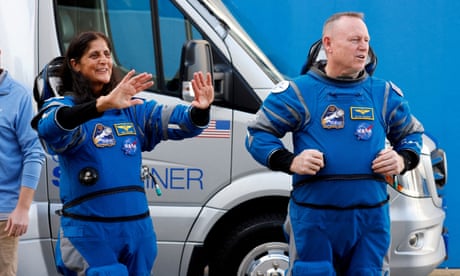NASA astronauts Butch Wilmore and Suni Williams stand at NASA's Kennedy Space Center, on the day of Boeing's Starliner-1 Crew Flight Test mission to the International Space Station, in Cape Canaveral, Florida, US, 1 June 2024. Wilmore and Williams have been stranded in space for nine months, but may soon be rescued on the Nasa-SpaceX Crew-10 mission.