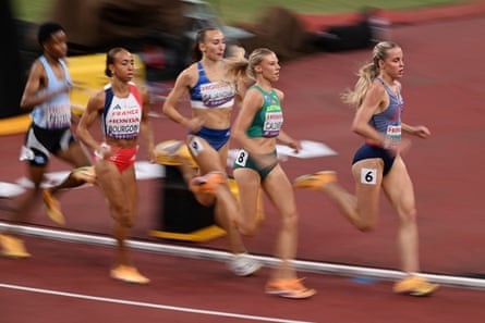 Great Britain’s Keely Hodgkinson leads Australia’s Abbey Caldwell, Slovakia’s Gabriela Gajanova and France’s Anaïs Bourgoin during their semi-final