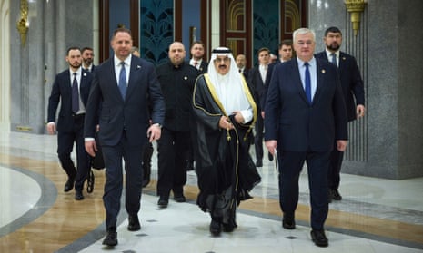 The Head of the Presidential Office of Ukraine Andriy Yermak (L) and Ukrainian Foreign Minister Andrii Sybiha (R) arriving for a meeting with US officials in Jeddah, Saudi Arabia.
