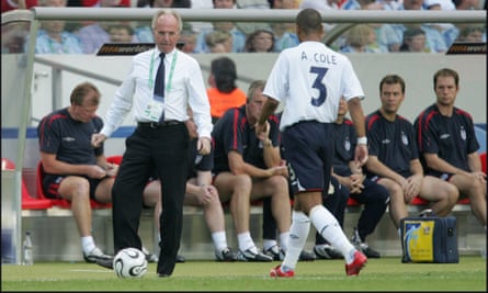 Sven-Göran Eriksson passes the ball to Ashley Cole during England’s last-16 game against Ecuador at the 2006 World Cup in Germany